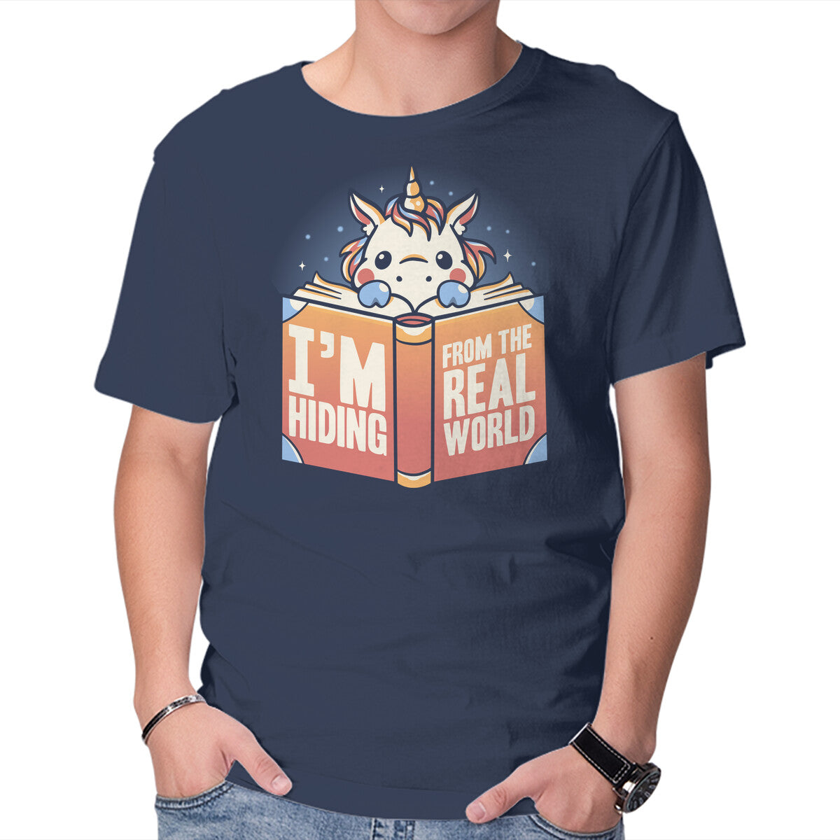 Unisex Crew Neck T-Shirt Hiding From the Real World Graphic Short Sleeve Casual Tee M