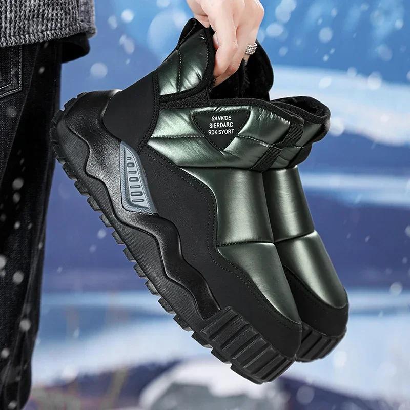 Módní Trendy Univerzální Pánská Sněhová Bota Pánská Teplá Nízká Protiskluzová Odolná Pohodlná Hrubá Plyšová Bota pro Muže Bavlněná Bota