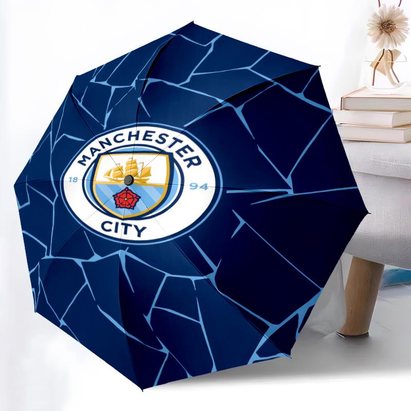 1pc Sturdy 8-Bone Auto Umbrella, Manchester United Manchester City Umbrella, Digital Printed, Foldable Umbrella for On-the-Go Outdoor Use