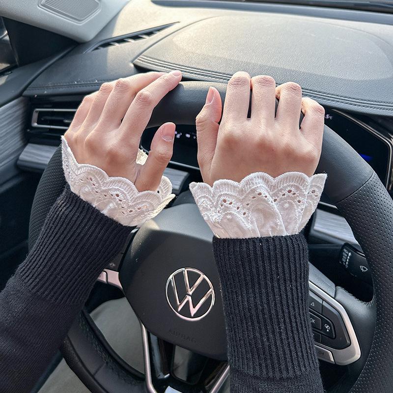 Woman White Ruffles Pleated Fake Sleeves Detachable Cuffs  Clothing Decoration Korean Arm Warmers Fake Flared Sleeves