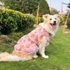 Summer Thin Mesh Pet Dog Clothes Fashion Flower Print Pink Princess Dresses For Meium Large Dogs Samoye Golden Retriever Dress