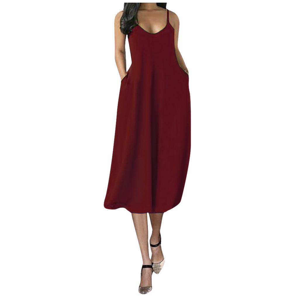 Fashion Women Sexy Plus Size Sleeveless Pockets Camisole Dress