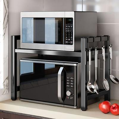 Ράφι Στήριξης Φούρνου Μικροκυμάτων με 6 Άγκιστρα Επεκτεινόμενο Ράφι Φούρνου Μικροκυμάτων Ανθεκτικό στη Θερμότητα 110lbs Φορτίο Ρυθμιζόμενο Ράφι Πάγκου Κουζίνας