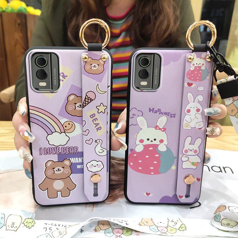 Durable Lanyard Phone Case For Nokia C32 Phone Holder Dirt-resistant Anti-knock Wristband Cartoon Wrist Strap Cute Ring