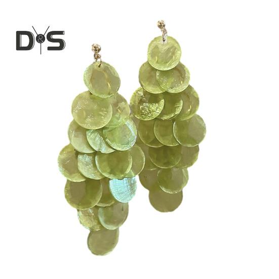 1 Pair Long Style Multi-Layer Drop Earrings Translucent Metal Needle Design Artificial Crystal Shell Tassel Earrings