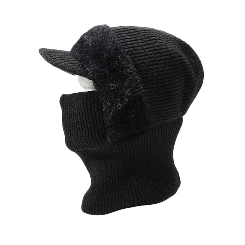Autumn Winter Knitted Hat Scarf One-Piece Velvet Two-Piece Cap Warm Face-Covering Cold-Proof Wool Cap