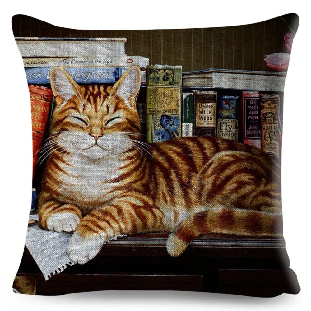 Pet Cartoon Animal Pillowcase Cute Watercolor Cat Cushion Cover Decor Sofa Home Car Children's Room Pillowcase