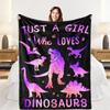 Pink Purple Cartoon Dinosaur Pattern Blanket Flannel Soft Comfortable Home Blanket Blanket Birthday Gift