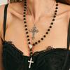 Dark Metal Cross Pendant Necklace Personalized Black Acrylic Beaded Collarbone Necklace