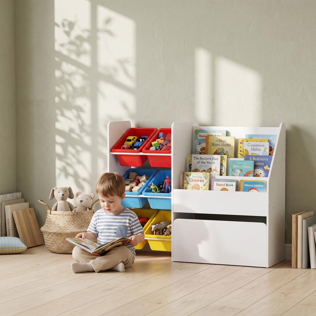 Children's Storage Unit for Toys, 6 Removable Bins, Rolling Chest, 100 x 30 x 80 cm, Multicoloured