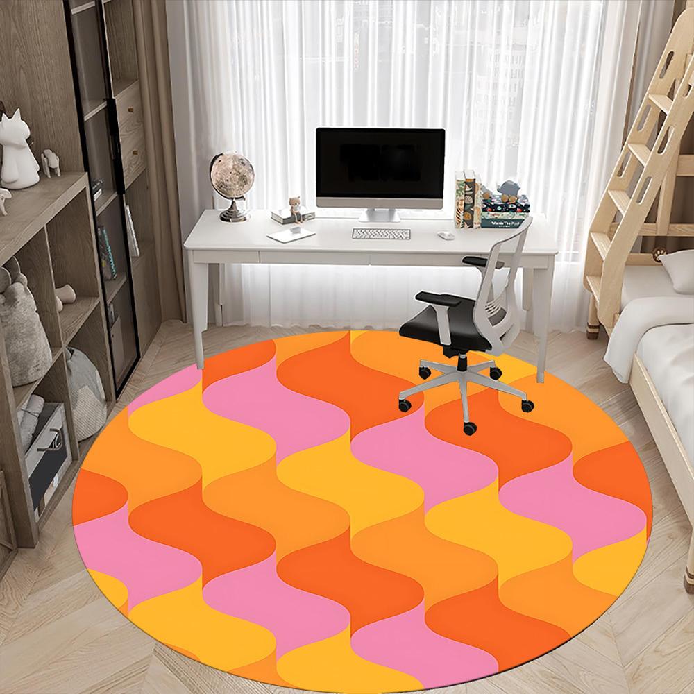 1pc Wavy Colors Office Round Area Rug, Indoor Mat Suitable For Office, Under Office Chairs Bedroom Living Room Home Decor, Room Deco
