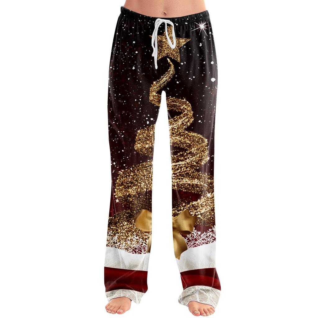 Women's Casual Christmas Print Loose Fit Pajama Pants for Home Sleepwear