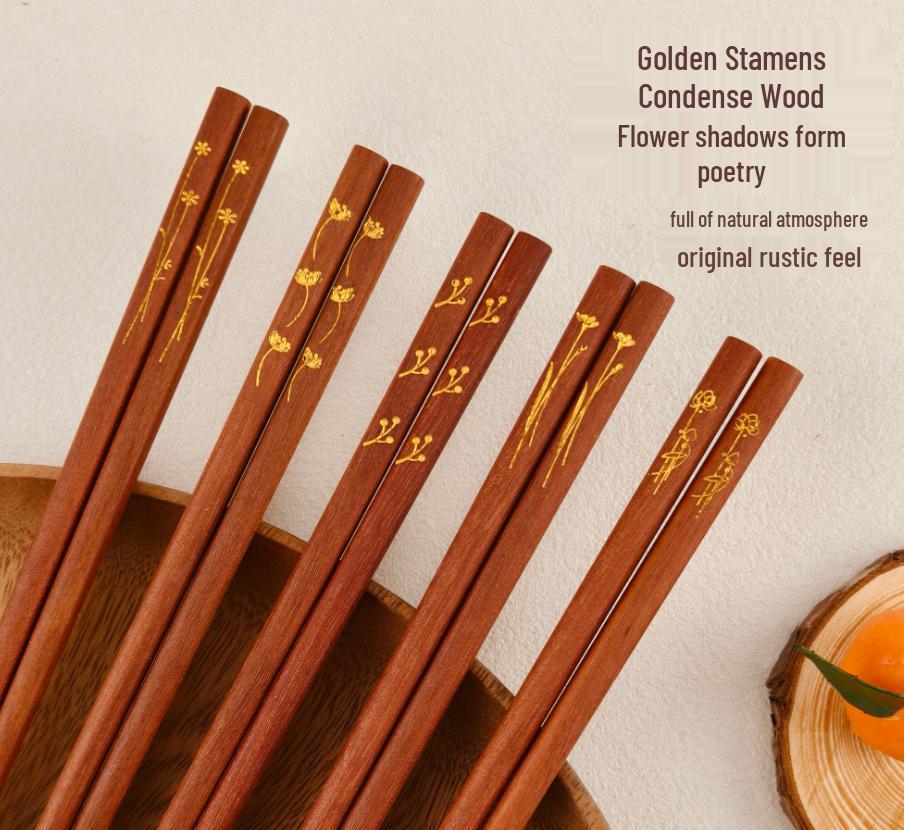 High-End Antibacterial Gilded Wooden Chopsticks - Single Use, Anti-mildew Home Portioning Chopsticks
