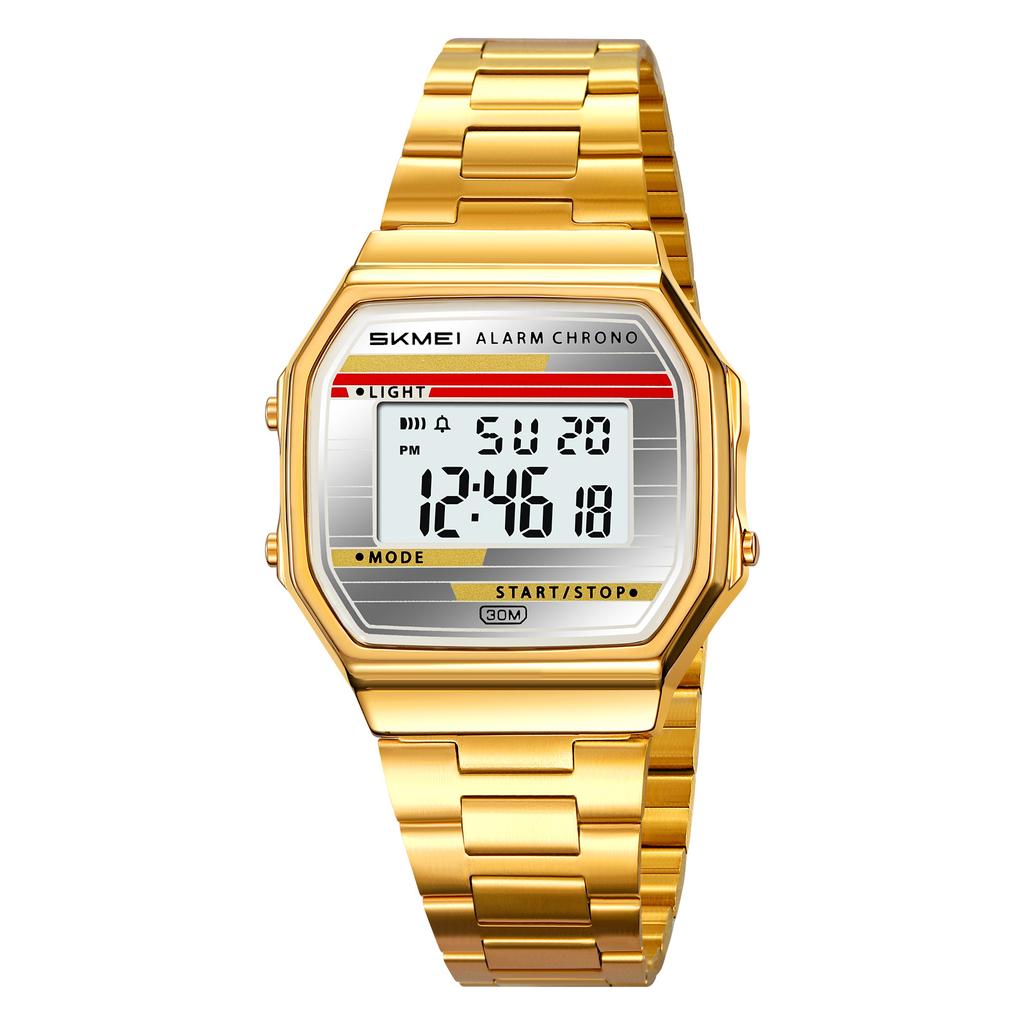 SKMEI 2514 Fashion Casual Men's Digital Watch Steel Strap Waterproof Small Square Dial Multifunction Male Electronic Clock Gift