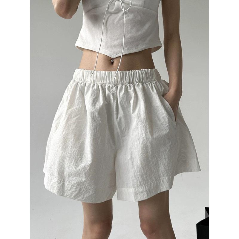 

Women s Summer Solid-Color Loose-Fit Quick-Dry A-Line Wide-Leg Shorts for Casual Wear XS белый