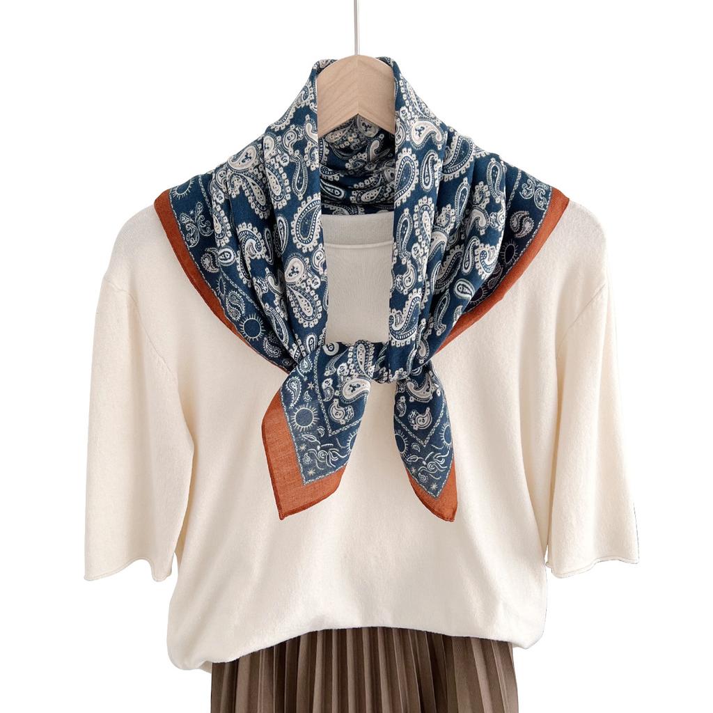 Star Cotton and Linen Feel Cashew Flower Silk Cotton Small Square Scarf Women's Spring and Autumn New with Shirt Decorative Silk Scarf