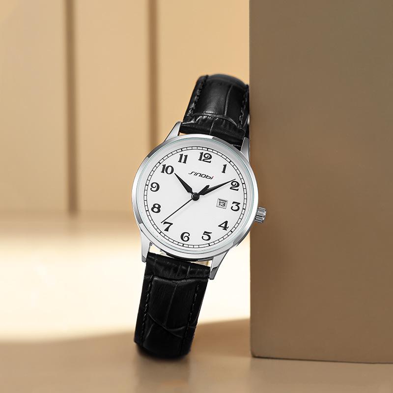 Dámské retro hodinky s koženým řemínkem, vodotěsné, s kalendářem - Model 9872