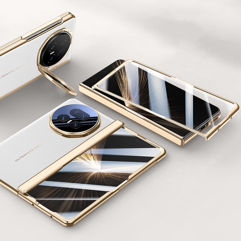 Pouzdro pro Honor Magic V5 5G Kožené+PC Kryt na telefon s HD tvrzeným sklem, Stojánek na objektiv