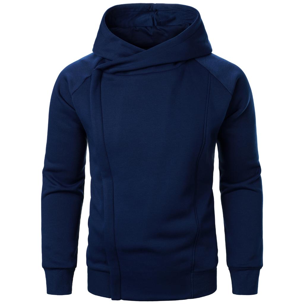 Autumn Winter New Men's Solid Hooded Long Sleeve Side Oblique Zipper Design Fashion Sports Hoodies Yasheng