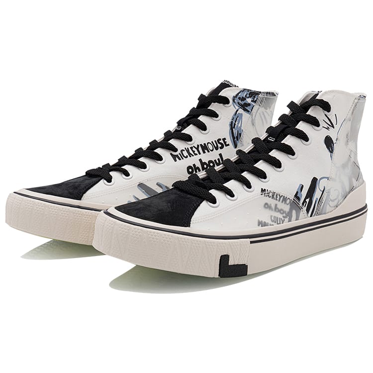 Disney X Li Ning Slip Resistant Abrasion Resistant Balance High Top Canvas Shoes Men's Black White AGCQ281-1