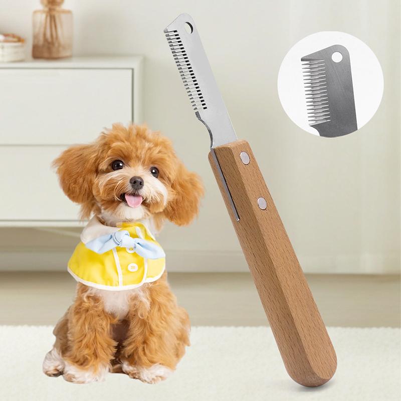 2pcs Professional Dog Hair Remover with Comfort Wooden Handle Durable Skin-friendly Stainless Steel Cat Brush Dog Grooming Comb