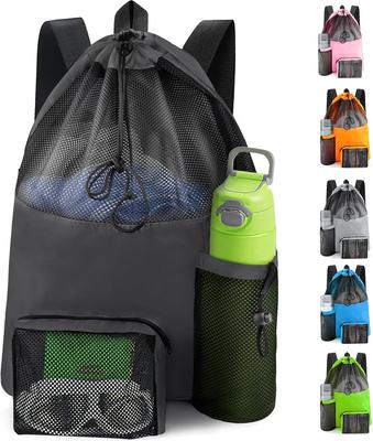 Schwimm-Netz-Strandtasche, Wasserdichte Sporttaschen für Damen und Herren, Große Pooltasche Schwimmausrüstung Kordelzug-Rucksack