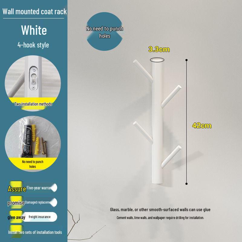New Solid Wood Punch-Free Wall-Mounted Coat Rack & Clothes Hanger with Creative Behind-the-Door Hooks for Bedroom & Living Room