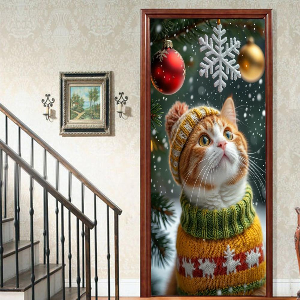 Christmas Tree PVC Self-Adhesive Waterproof Door Sticker Modern Simulation Door Mural Wallpaper Living Room Study Home Decor Art Door Poster