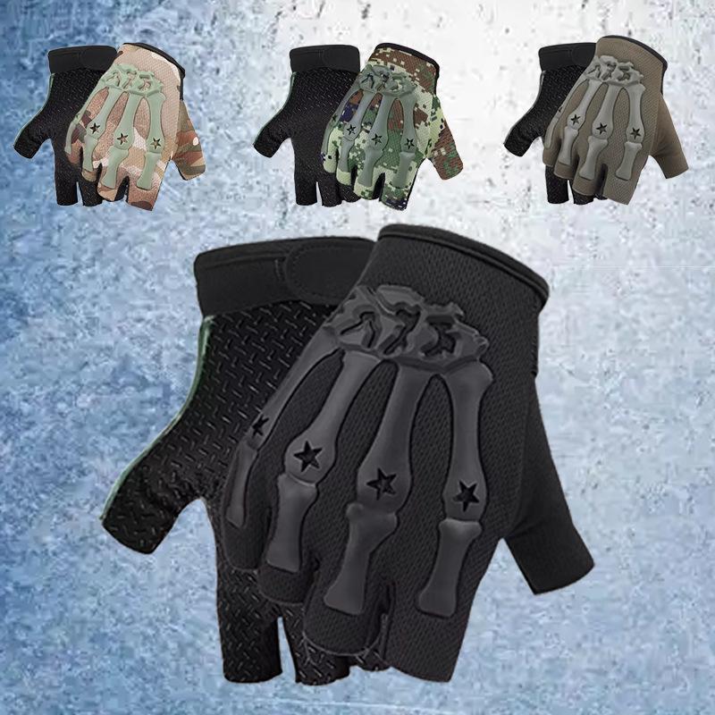 

Tactical gloves half finger non-slip and anti-drop outdoor riding half finger men s palm breathable bone design sports gloves average size камуфляж жовтий колір