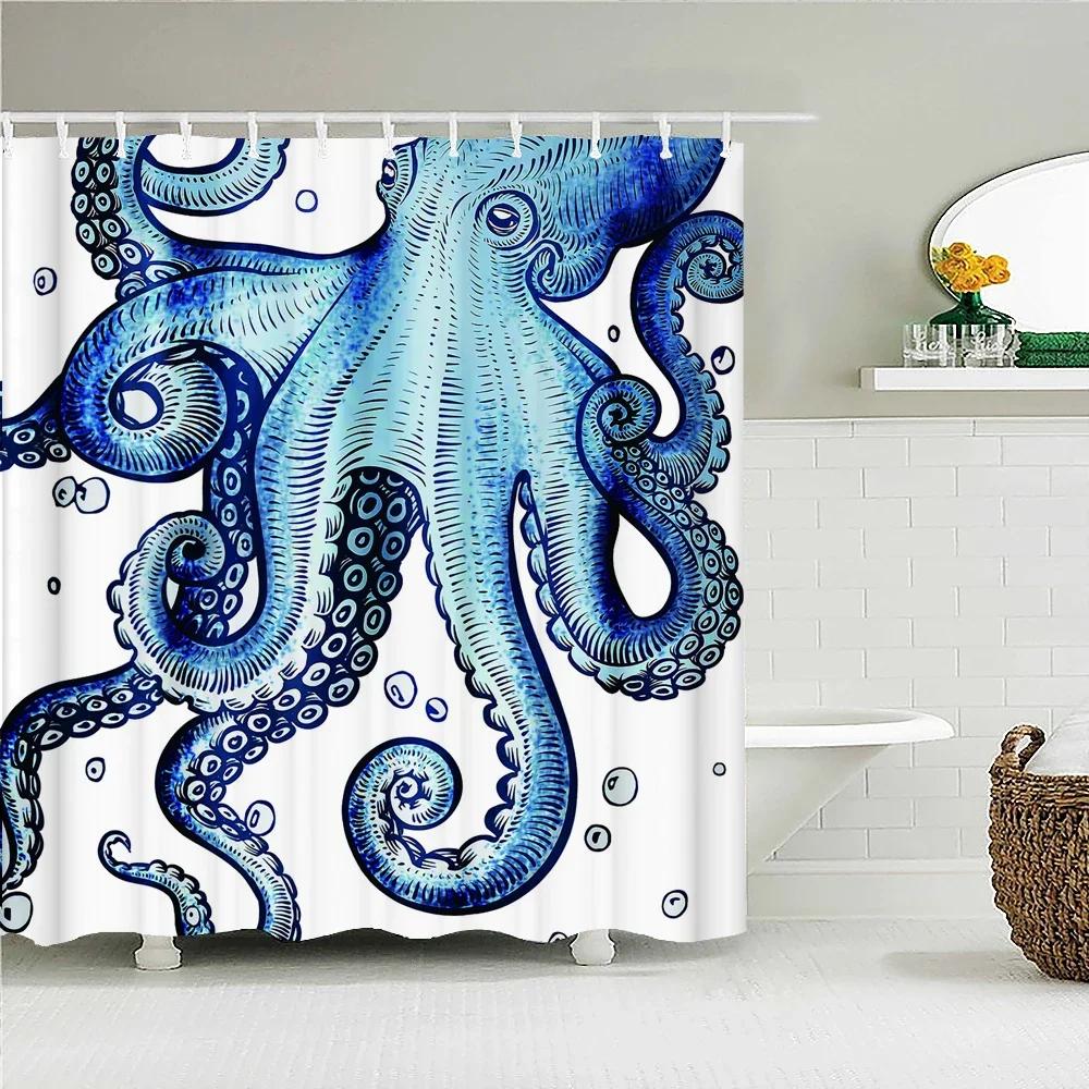 

Funny Art Octopus Printed Shower Curtain Washable Curtain With Hook Bathroom Decorative Curtain 3D Shower Curtains 300*180Cm W60H190(CM)-1 Pcs