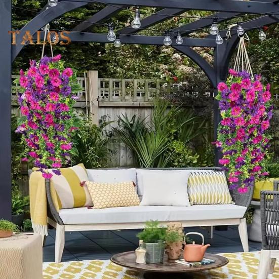 3 Stück Hängende Künstliche Prunkwinde UV-Beständig Realistisch Echte Seidenblume Hochzeitsparty Innen Außen Garten Wandbehang Kunstblumen Dekoration