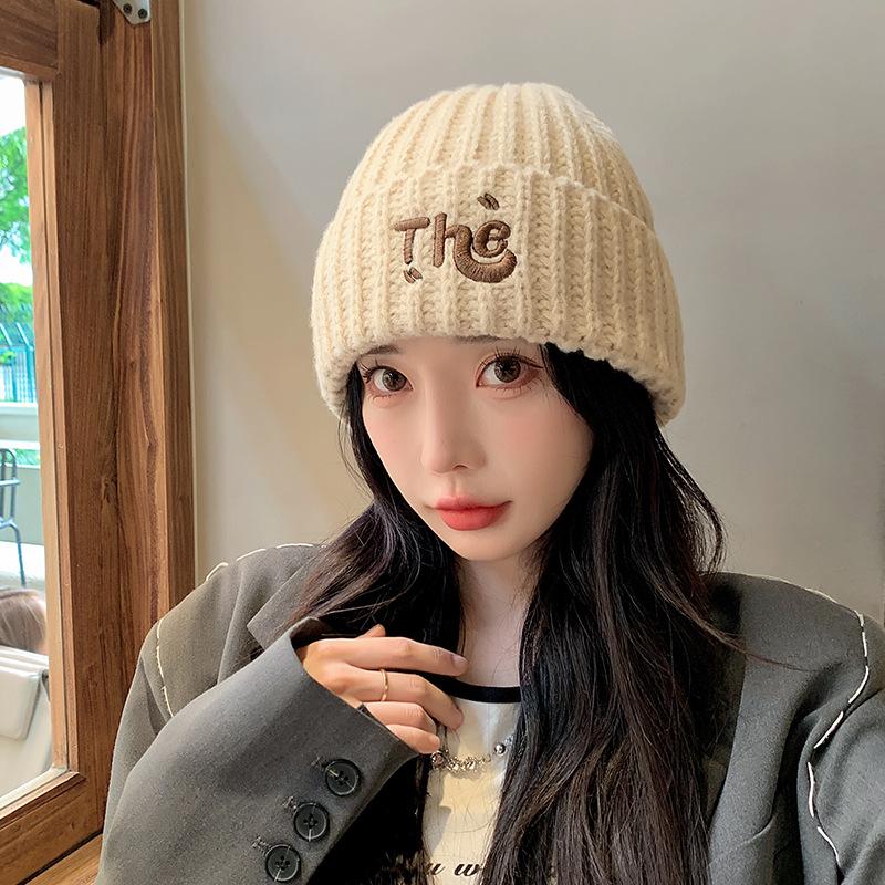 Woolen Hat for Women in Autumn and Winter Warm Ear Protection Hood Thickened Cold-proof Hat Korean Style All Match Letter Knitted Hat