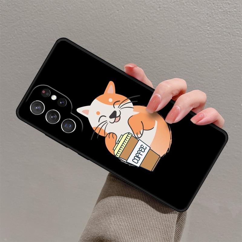 Cute Animal Cat Coffee Phone Case For Samsung Galaxy S25 S23 S30 S21 S20 FE S24 S22 Ultra Note 10 20 Plus Silicone Cover lite