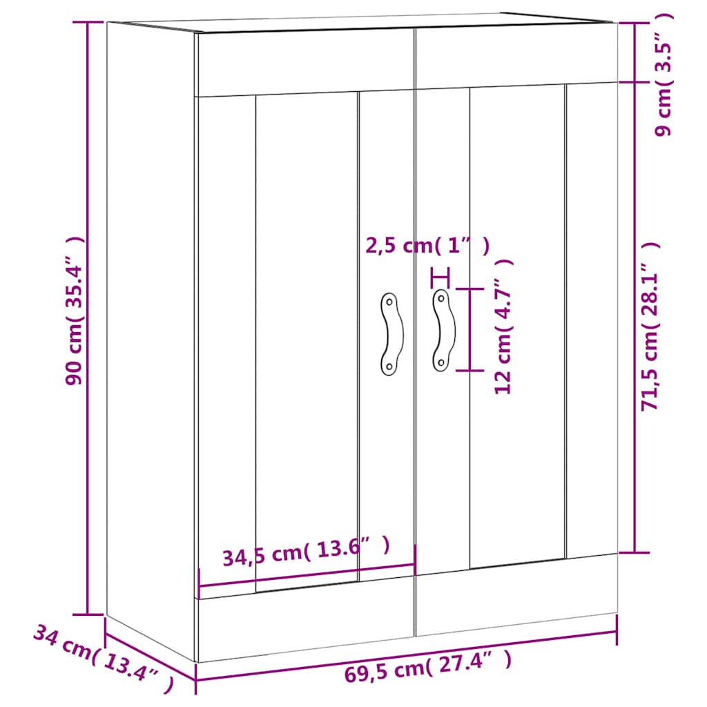 Wall Cabinet Grey Sonoma 69.5 X 34 X 90 Cm Particleboard