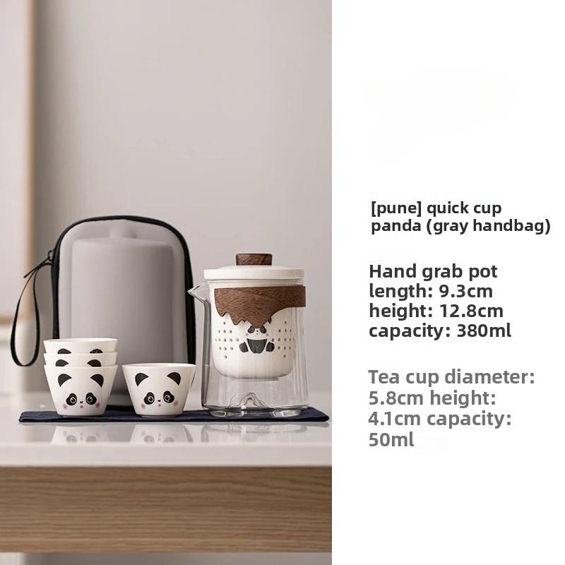 Set Tazze da Tè Portatile Panda in Ceramica Set da Viaggio con 1 Teiera e 4 Tazze da Tè Set per Uso Personale Tazza Kuaike Colorata Sottosmalto per Esterni