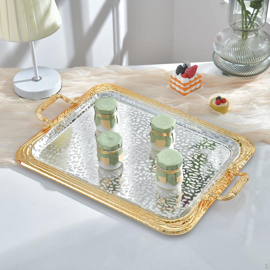 Tavă de servire decorativă din fier forjat cu mânere, pentru deserturi, bijuterii, vanitate pentru cafenele