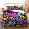 Graffiti Duvet Cover Set Cute Hip Hop Style Polyester Comforter Cover with Pillowcase Queen Full Size for Kid Teen Bedding Set