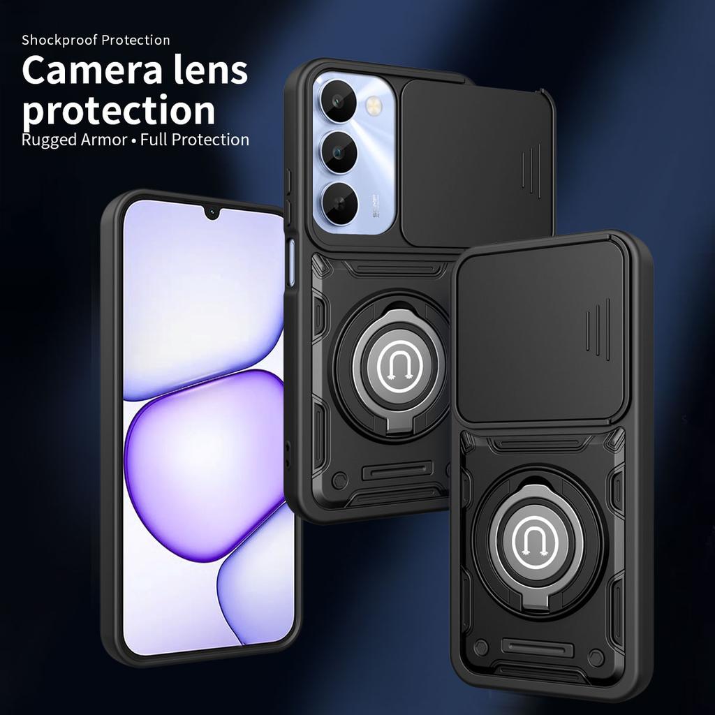 Anti-slip Armor Case For Realme C100 4G C100x C100i Slide Camera Lens Protection Ring Stand TPU Frame Plastic Phone Cover Fundas