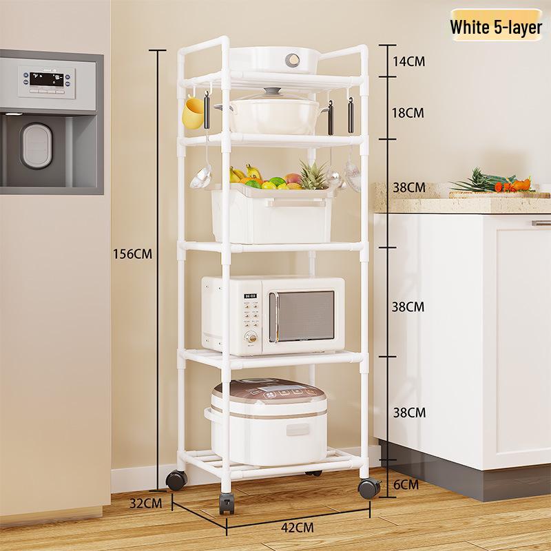 Multi-Layer Kitchen Storage Trolley: Punch-Free Rack for Pots and Microwave