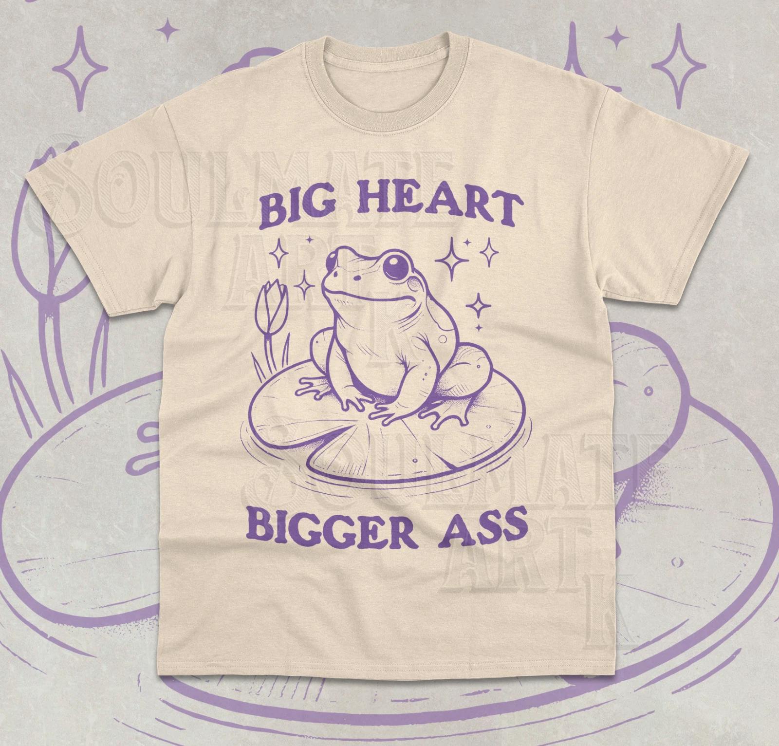 Big Heart Bigger Ass T-Shirt Funny Meme Frog Y2K Silly Joke Unisex Shirt L