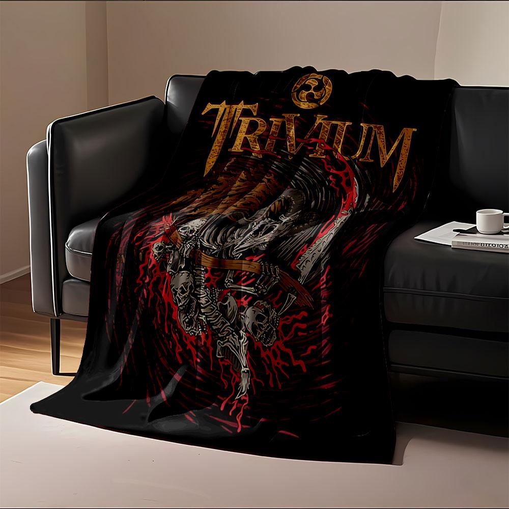 A Swirling Skeletal Design with Horns, Scythe, and Blood-like Accents. for All Seasons Blanket Lunch Break Throw Gift