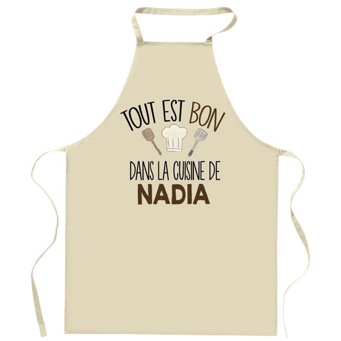 Planetee Tablier Tout est bon dans la cuisine de NADIA | Cadeau original Prénom pour Cuisinière | Vêtement Blouse protection