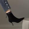 Brown elegant back zipper temperament fashionable versatile short boots women's retro matte suede pointed stiletto high heels women's