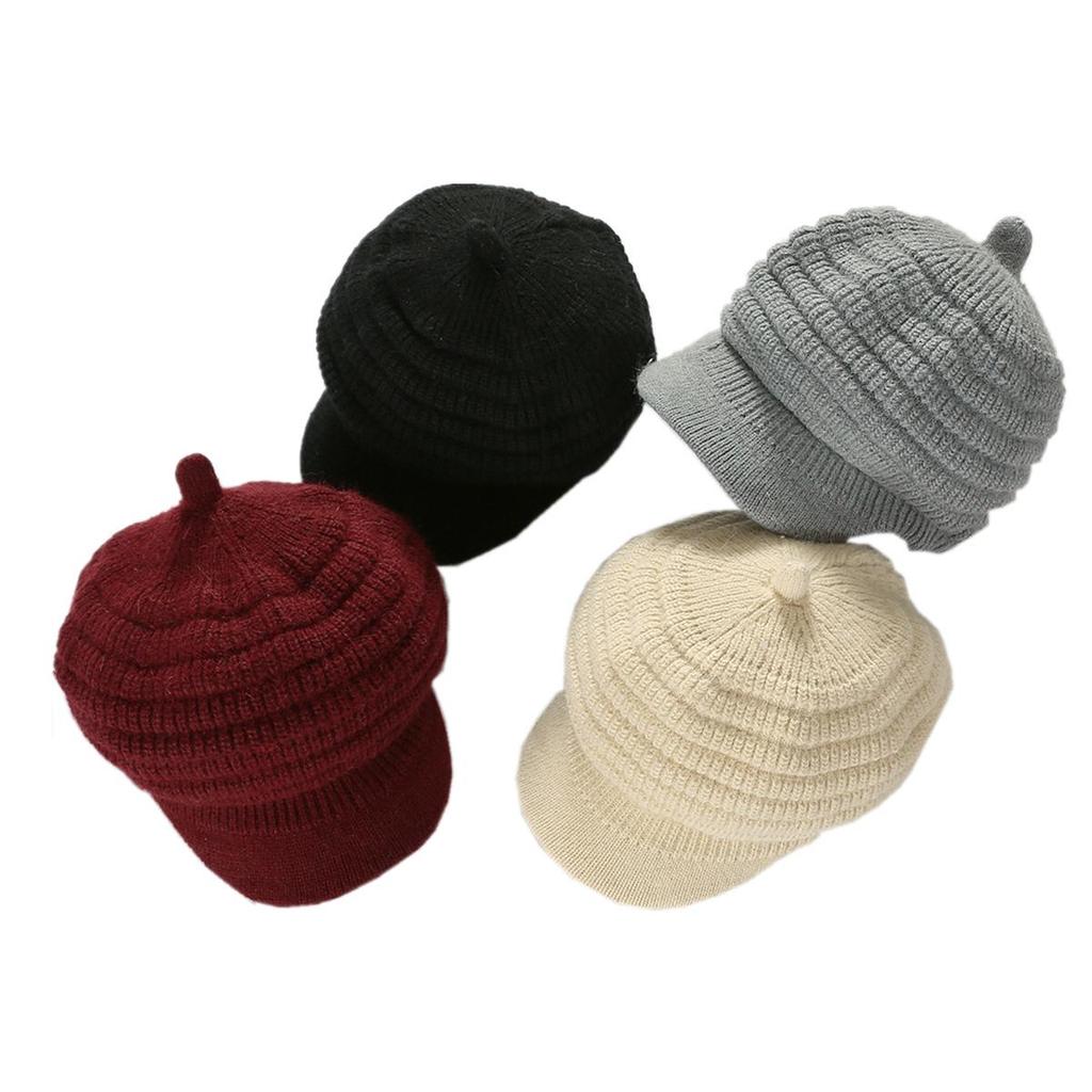 Women's Plush Knitting Soft Rabbit Wool Baseball Hat Beret Warm Cap