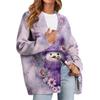 Women's Fashion Long Sleeve Christmas Print V-Neck Button Loose Cardigan Top