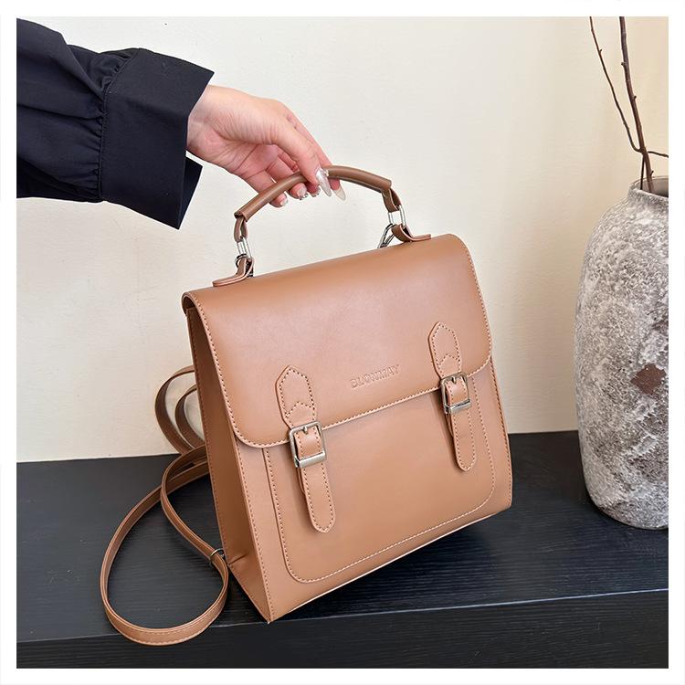 Women's New Backpack 2025 Belt Buckle Design Fashionable and Popular Multi-functional Messenger Bag with Simple Texture Handbag