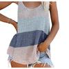 Women Loose Striped Color Block Round Neck Sleeveless Knit Tank Top