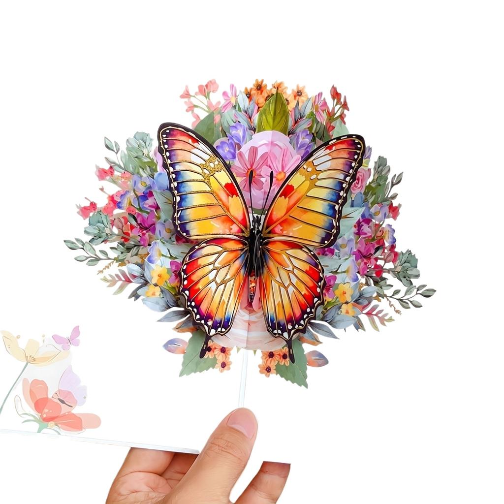 3D Pop Up Butterfly Bouquet Greeting Card for Birthday Mother's Day Festival Creative Gift Handmade Paper Card with Intricate Floral Design