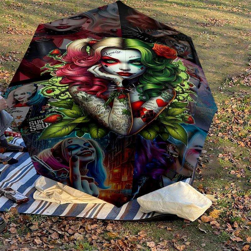 1PC Warner Tattooed Harley Quinn Umbrella-8-Rib Reinforced, Automatic Open, Lightweight & Durable-A19