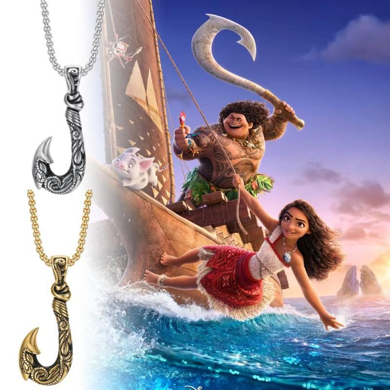 Pendant Necklace Moana Maui Fishhook Titanium Steel Ornaments Hawaiian Anime
